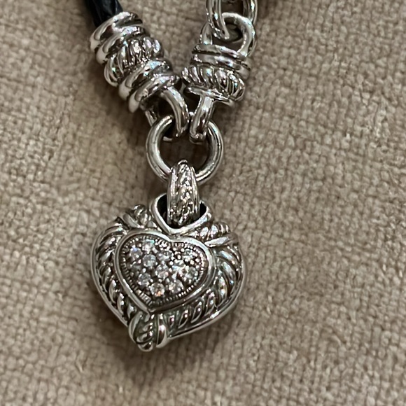 Judith Ripka Sterling Silver Heart & Black Leather Magnetic Bracelet - Picture 3 of 8